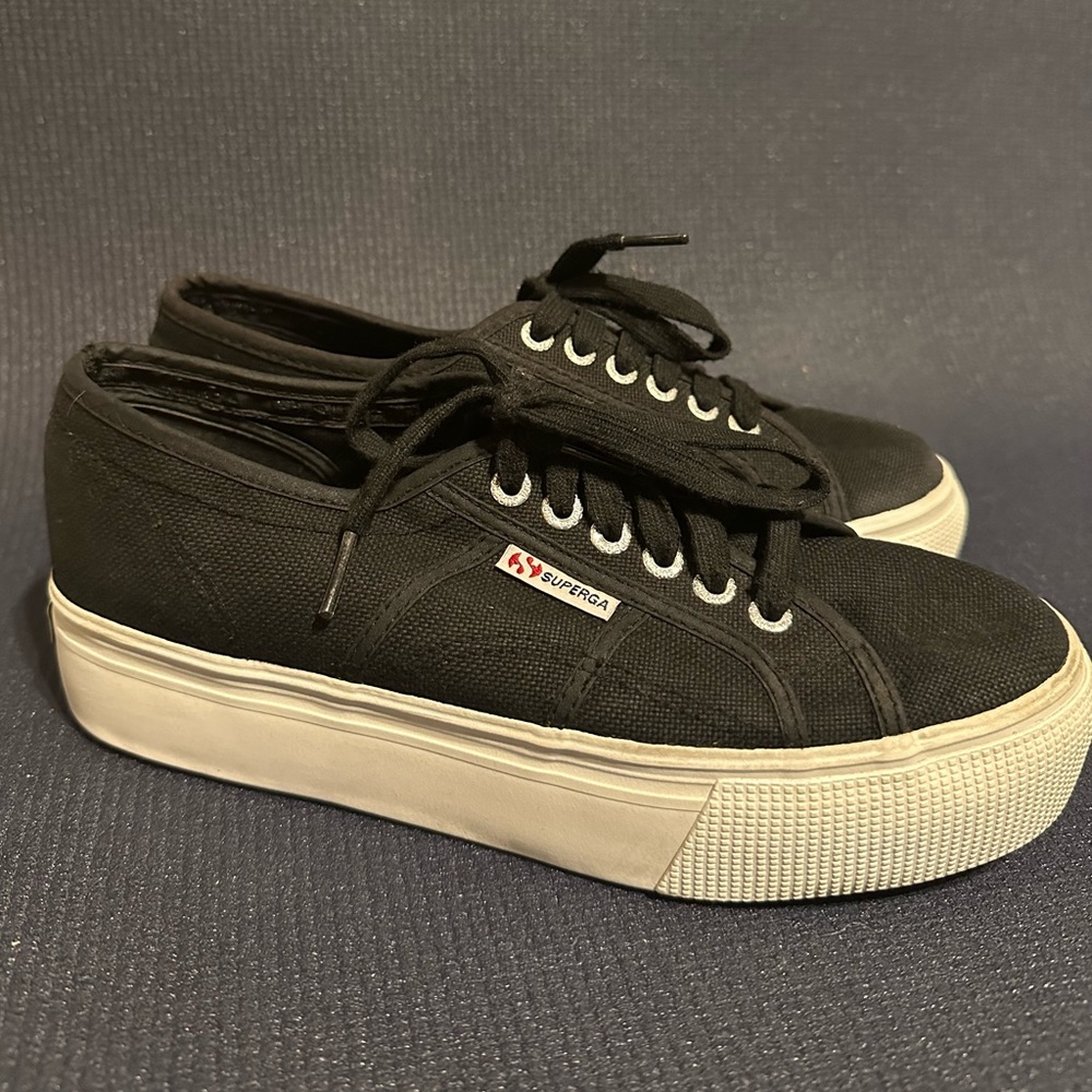 Women’s Superga 2790 Platform Sneakers Black Canvas - Picture 6 of 7